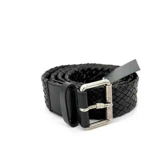 NIB Saint Laurent YSL Men's Belt Size 90 Motorcycle Woven Black Leather $695