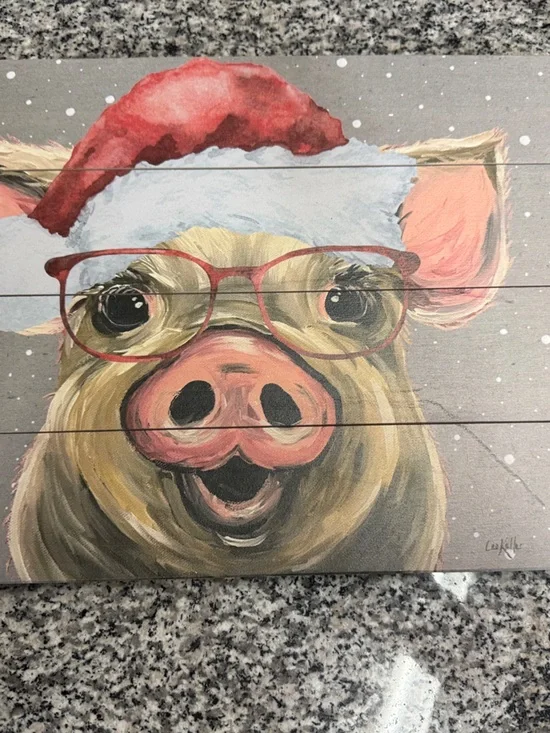 Festive Pig Wall Art - Red Santa Hat & Glasses