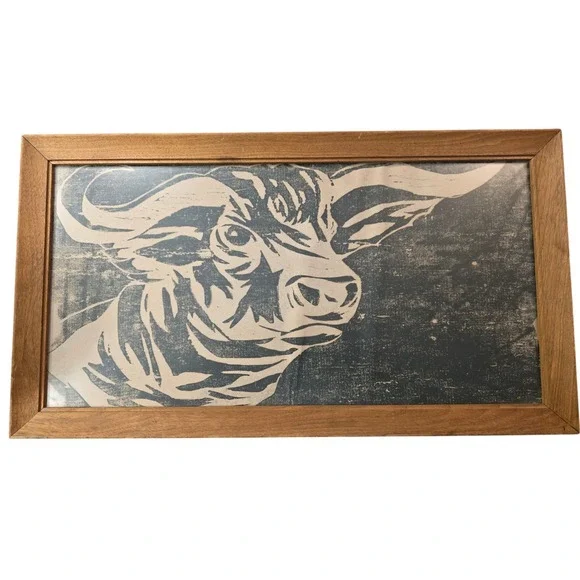 Vintage Bull Framed Print‎ Mid Century Modern Wall Art Decor 18x10