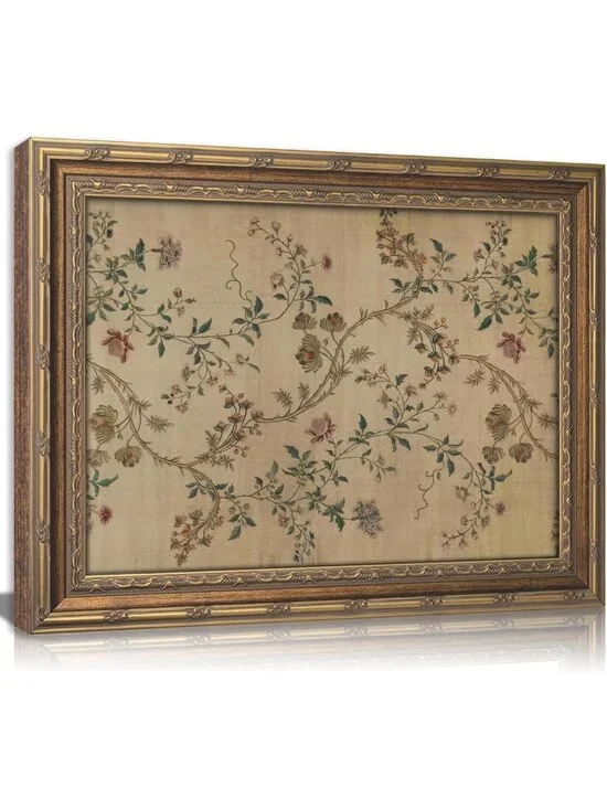Vintage Floral Vine Wall Art - Elegant Beige Botanical Canvas Print 12x16in