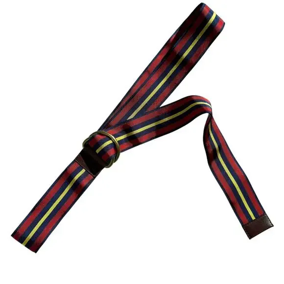 J.McLaughlin Striped Canvas D-Ring Belt Red Navy Yellow Large