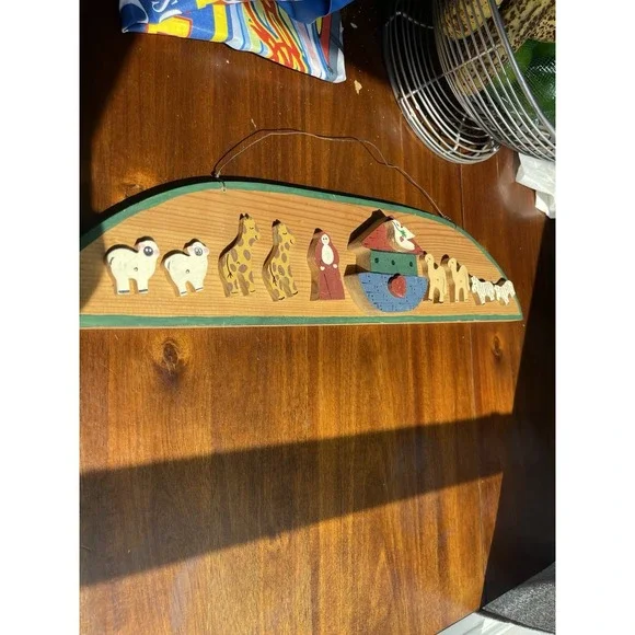 Vintage Hand Carved Noah's Ark‎ Wall Art Painted Sign