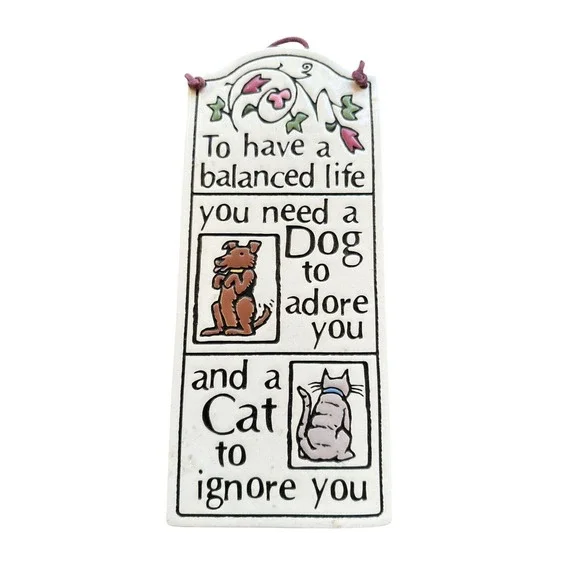 Spooner Creek Michael Macone Etched Clay Pet Plaque Dog‎ Adore Cat Ignore 7.5x3