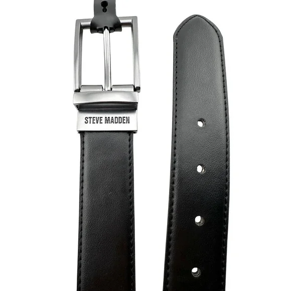 Steve Madden Reversible Belt Nickel Buckle Mens XL 42/44 Black Vegan Leather NWT