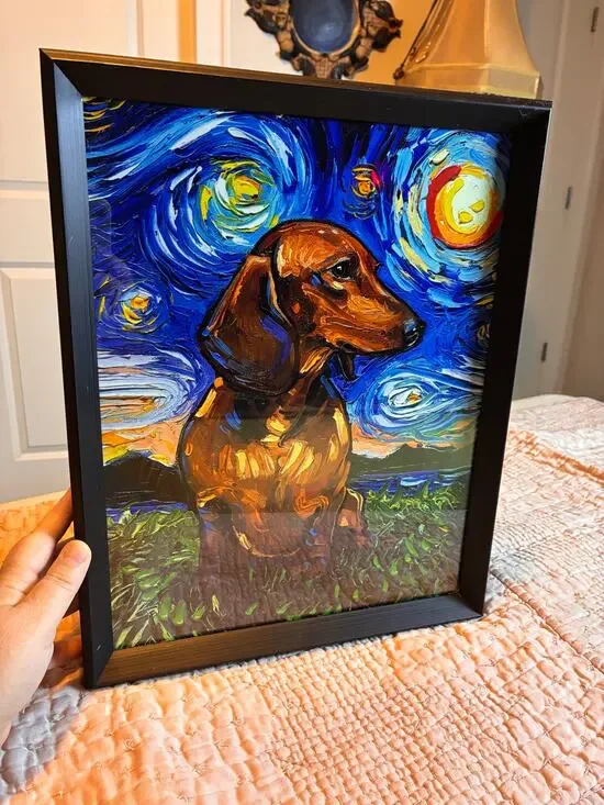 Dachshund Starry Night Van Gogh Style Framed Dog Wall Art 12x15 Doxie