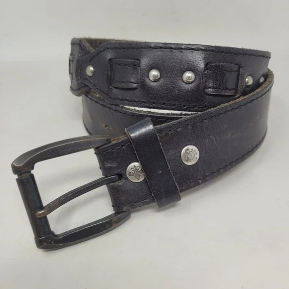 Affliction Belt XL Black Leather Studded Fleur De Lis Moto Rocker Biker Grunge