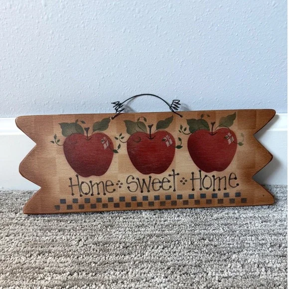 Country Folk Wurks Wooden Home Sweet Home Apple Sign Rustic Wall Decor USA