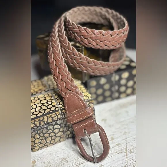 40.5” Brown Genuine Leather Woven Belt Size 32