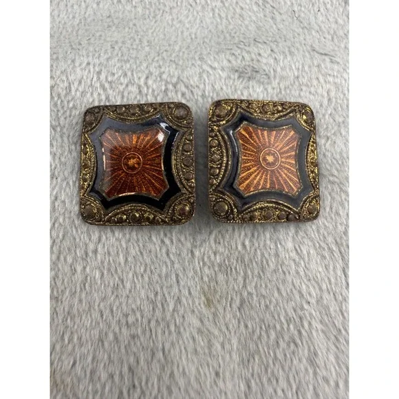 Vintage Women’s Buckle Set Art Deco Inspired Gold Tone Enamel