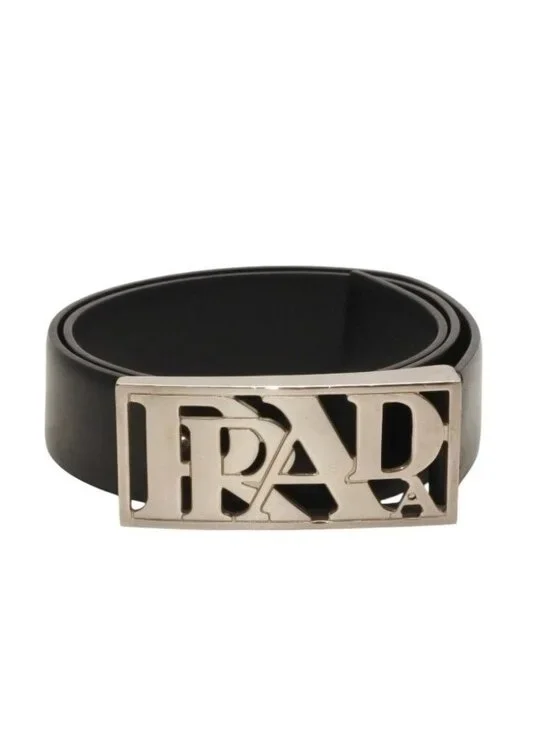 Prada Belt Metal Buckle 70/28 Leather Black Silver