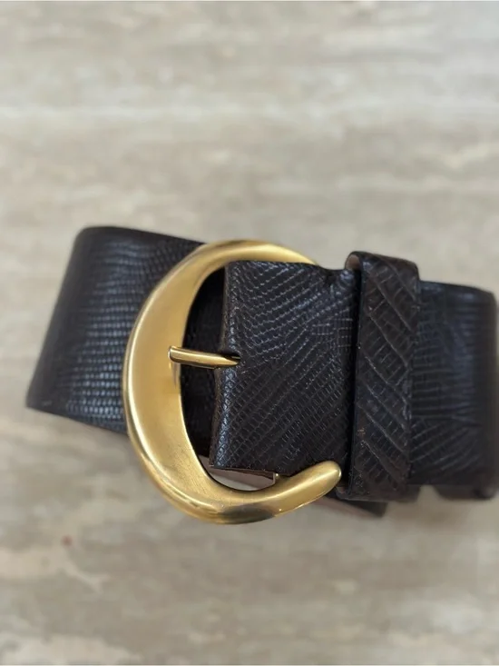 Donna Karan Dark Brown Textured Leather Belt with Gold-Tone Buckle size 29 S/M