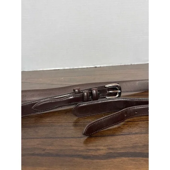 Brown Leather Ranger Belt Stitched Tapered Western Silver Tone Buckle Size 40