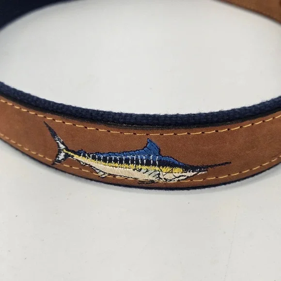 Zep-Pro Men's Tan Leather Embroidered Marlin Fishing Belt Brass Buckle USA 38