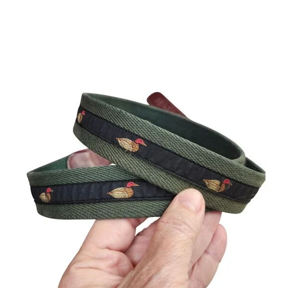 Ducks Outdoor Mens Woven Hunter Green Ribbon Belt Mallard Duck Leather USA 38