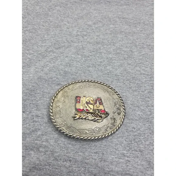 Vintage 1978 Raintree Red White Blue Enamel USA Rodeo Southwestern Belt Buckle