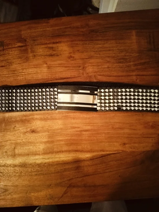 Black and White Woven Men's Belt with Silver Buckle