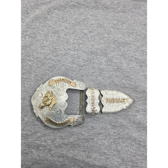 1992 Wage Trophy Belt Buckle 3 Piece Set Hunting Champion Sterling Overlay