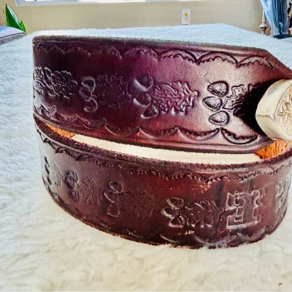 Vintage Brown Embossed Leather Belt size 36-38