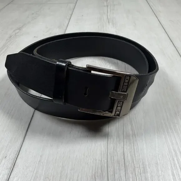 Diesel Cyber Grunge Vibe Black Leather Y2K Belt Italian 100/40 Distressted