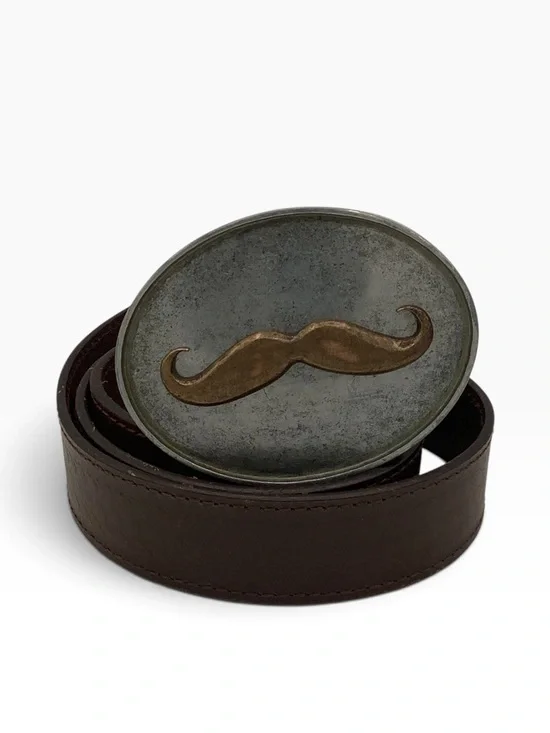BevBuckle Mustache Buckle Leather Belt Sz 38