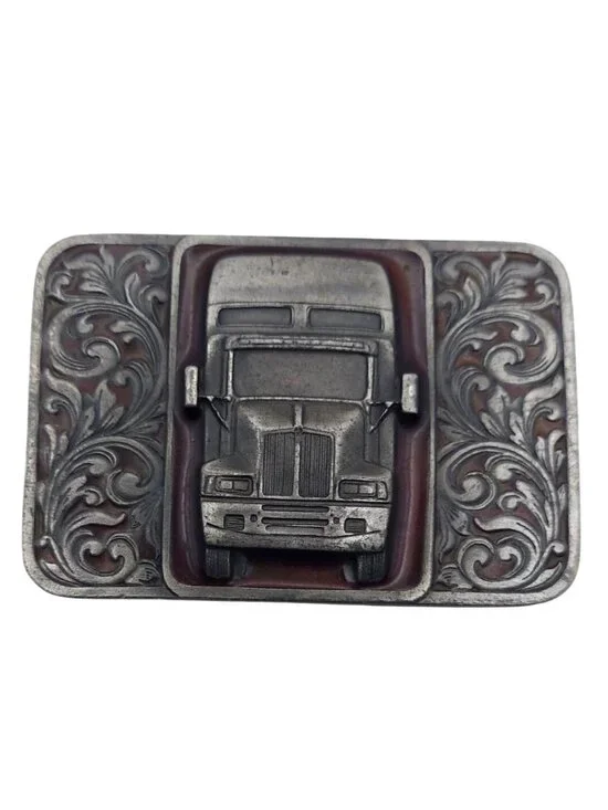 Kenworth Semi Truck Belt Buckle Silvertone Red Enamel Tonkin Bergamot W-420 1992