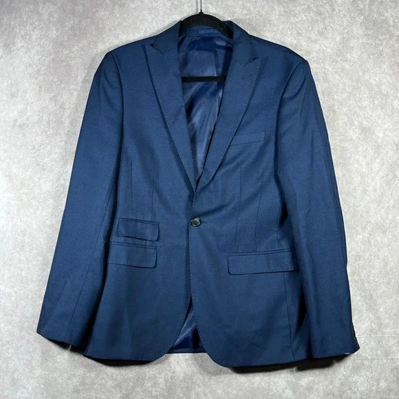 Moss London Blazer Sport Coat Mens‎ Size 48R Navy Blue One-Button Skinny Fit