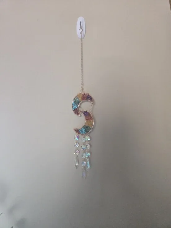 Handmade Natural Gemstone Moon Suncatcher Crystal Boho Rainbow  Decor16