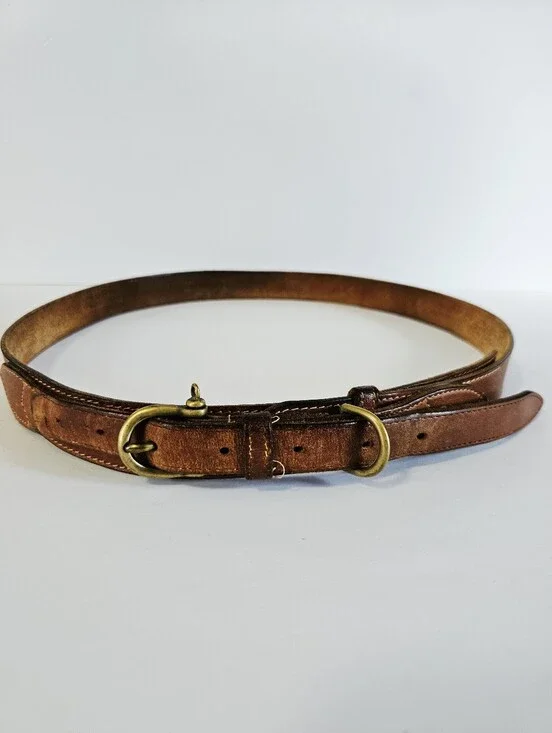 Vintage Tommy Hillfiger Classic Antiqued Brown Leather Layered Brass Buckle Belt