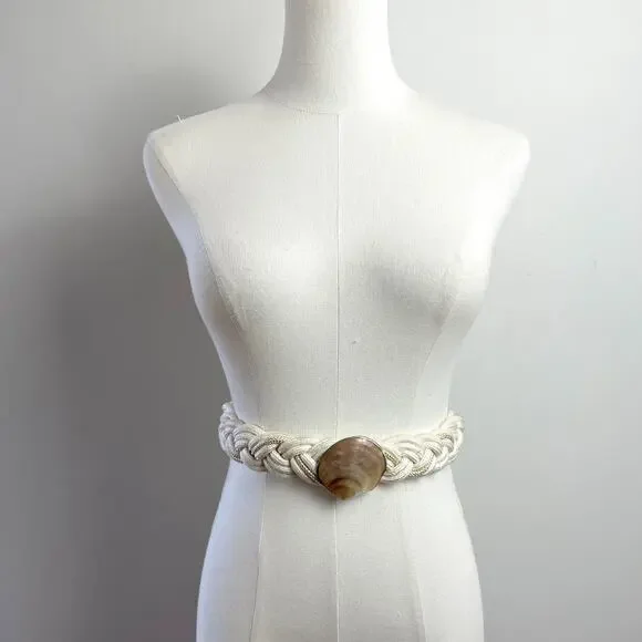 Vintage 80s Braided Twisted Cord Shell Belt XS-S Artsy Eclectic Costal Mermaid‎