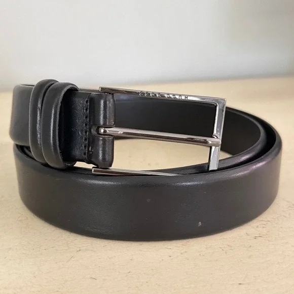 Hugo Boss Carmello Black Leather Belt Mens Size 100 38 Gunmetal Buckle 50290979