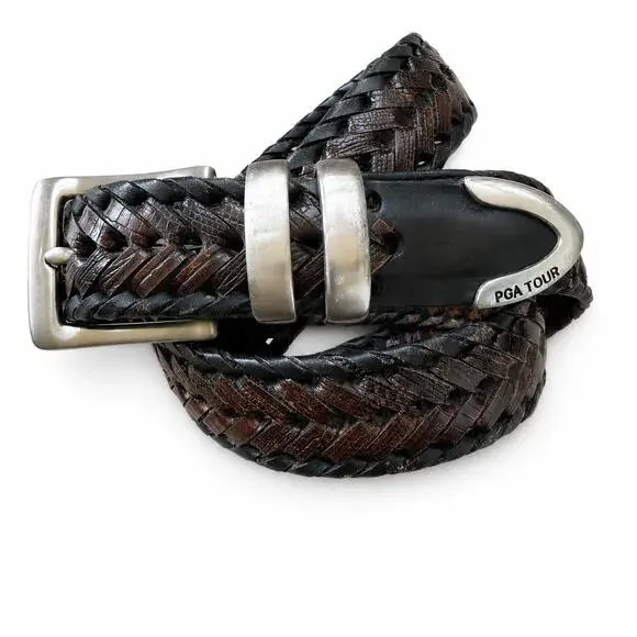 PGA Tour Brown Braided Leather Golf Belt Men’s Size 36