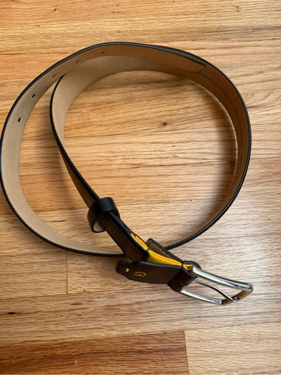 Cole Haan Black Leather Belt with Tan Interior - Size 34