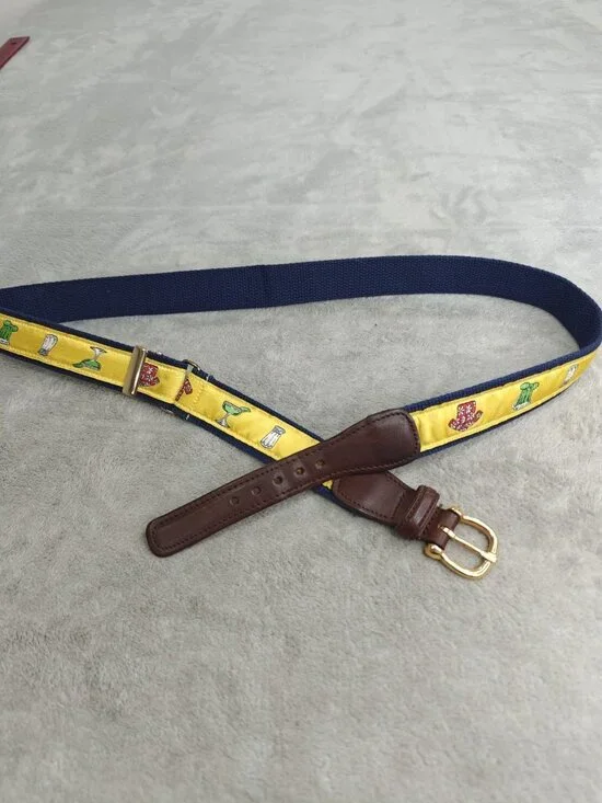 Alynn Margarita Theme Canvas Ribbon Belt Sz 30/34 Leather Ends  Vintage