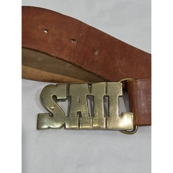 SAIL Brass Belt‎ Buckle w/ SISU Leather Belt 38