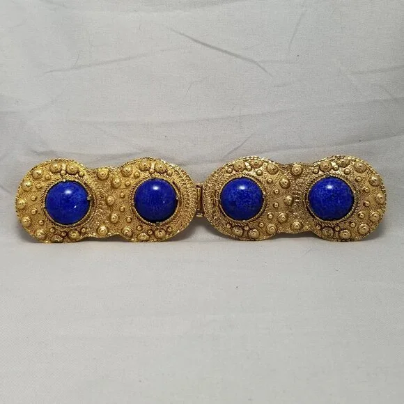 Two-Piece Belt‎ Buckle By Flora Designer Women's Unisex Blue Cabochon Agate