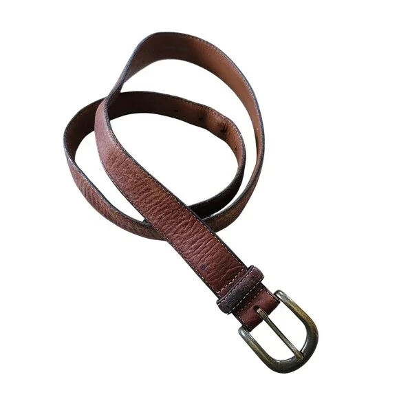 L.L. Bean Brown Leather Men's Chino Belt with Antique Brass Buckle Sz. 42