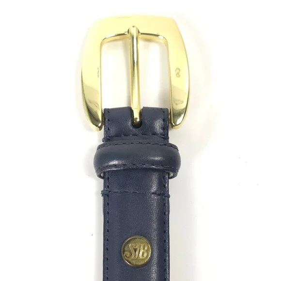 St Johns Bay Men 41  Blue Cowhide Leather‎ Belt Gold Buckle XL Business Casual