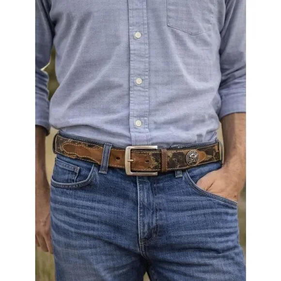 Nocona Genuine Leather Belt Western Distressed Brown Black Buckle Size 44