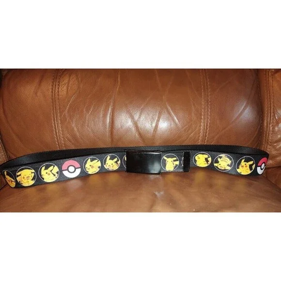 Men's Pokemon Pikachu Buckle Adjustable Canvas Black Belt Up 42