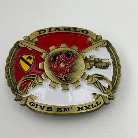 US Army 1st Cavalry Division Give Em Hell Armored Belt Buckle Brass Tone NEW