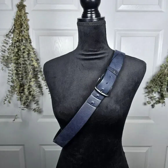 Alberto Navy Blue Leather Belt 45