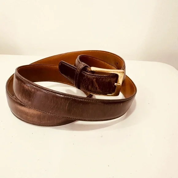 Trafalgar Cortina Tan Leather Dress Belt - Brass Buckle - Size 44- Made in‎ USA