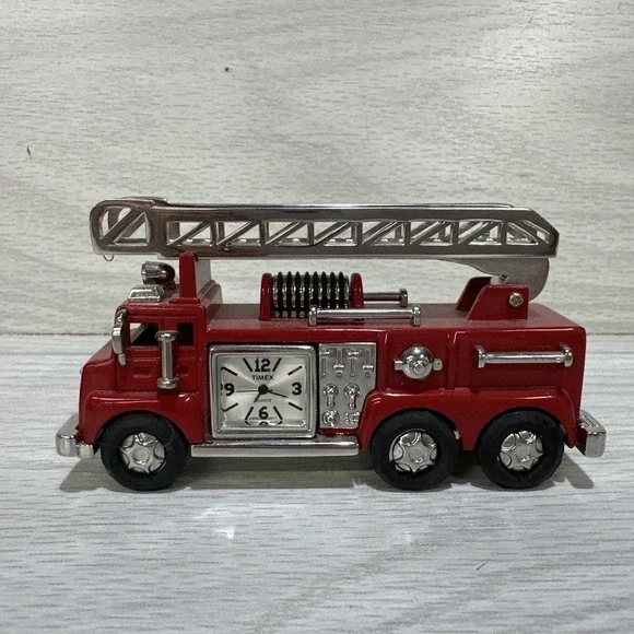 TIMEX Collectible Quartz Miniature Clock Die Cast Fire Truck 4.5x2.5