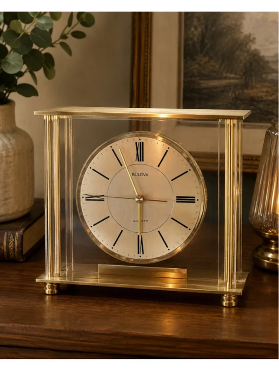 Bulova Clock Gold Tone Desk/Mantel Quartz B1700 Summer