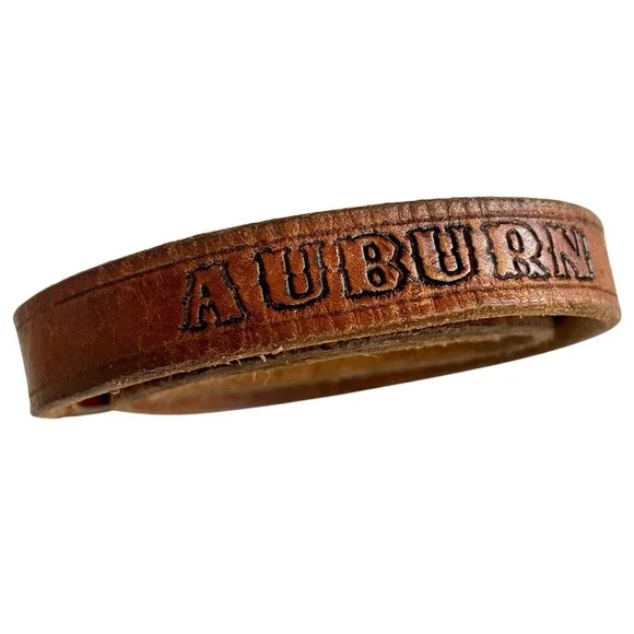 Vintage Auburn Tigers Leather Belt Brown Embossed Eagle‎ Logo Mens Size 32 34