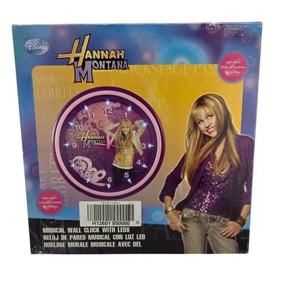 Hannah Montana Musical Wall Clock Disney LED‎ Lights 2008 Collectible Rare NIB