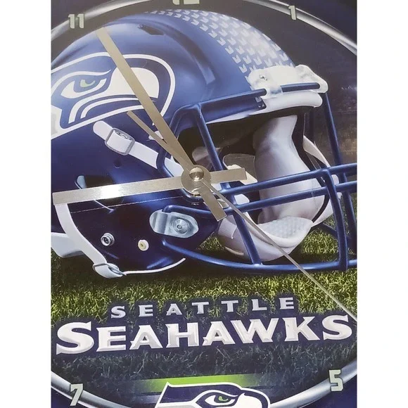 NFL Seattle Seahawks Football Team Chrome Clock Battery‎ Operated Tested