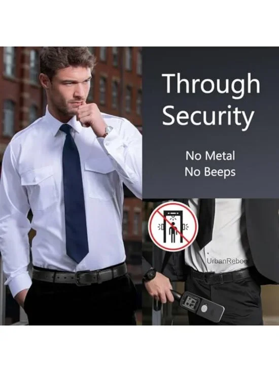 Men's Metal Free Faux Leather Belt TSA Approved Hypoallergenic Buckle