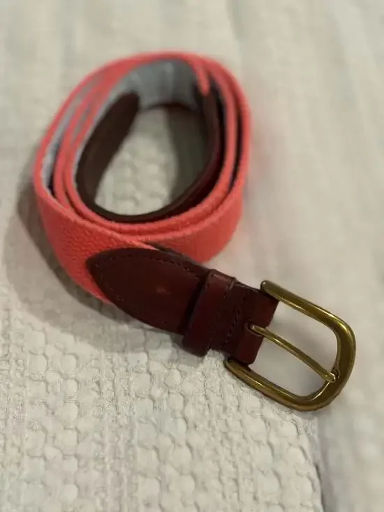The Belted Cow Co. Pink Canvas Lobster Embroidered Belt