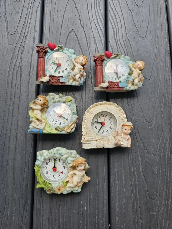Lot of 5 Vintage 1990s Miniature Cherub / Angel Quartz Desk Clocks